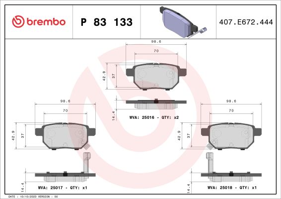 A.B.S. P 83 133 BREMBO Bremsbelagsatz, Scheibenbremse